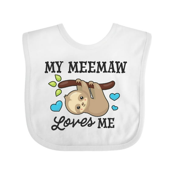 Inktastic My Meemaw Loves Me with Sloth and Hearts Boys or Girls Baby Bib