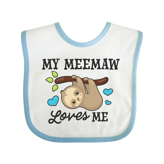 Inktastic My Meemaw Loves Me with Sloth and Hearts Boys or Girls Baby Bib