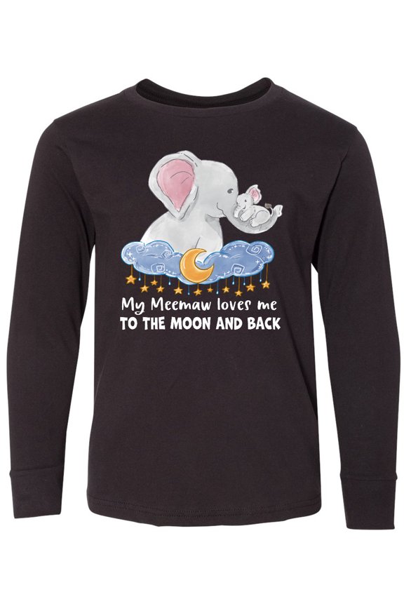 My Meemaw Loves me to the Moon and Back Elephant Family Long Sleeve Youth T-Shirt