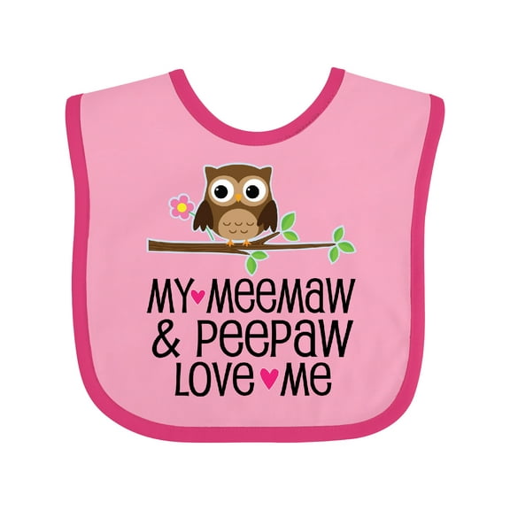 Inktastic My Meemaw and Peepaw Love Me Grandchild Owl Girls Baby Bib