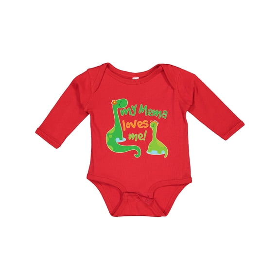 Inktastic My Mema Loves Me Grandson Dinosaur Boys Long Sleeve Baby Bodysuit