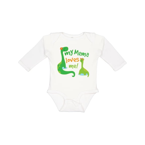 Inktastic My Mema Loves Me Grandson Dinosaur Boys Long Sleeve Baby Bodysuit