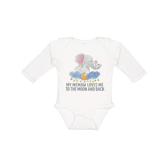 Inktastic My Memaw Loves Me to the Moon and Back Elephants in Clouds Boys or Girls Long Sleeve Baby Bodysuit