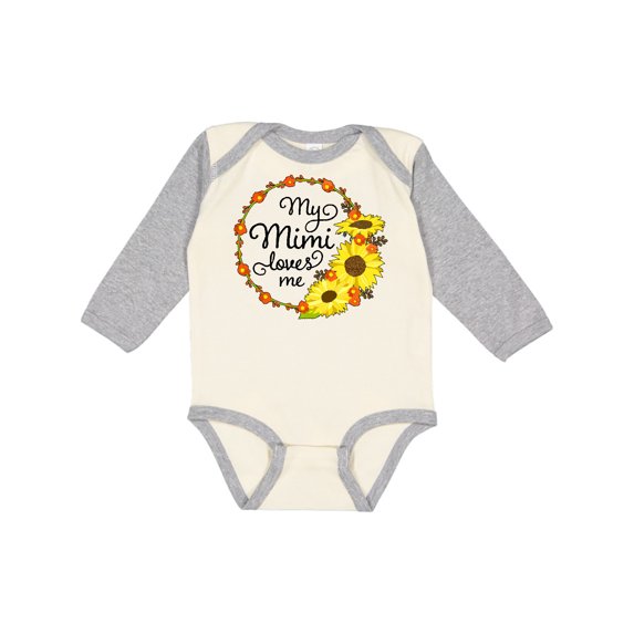 Inktastic My Mimi Loves Me with Sunflower Wreath Boys or Girls Long Sleeve Baby Bodysuit