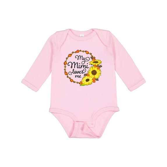 Inktastic My Mimi Loves Me with Sunflower Wreath Boys or Girls Long Sleeve Baby Bodysuit