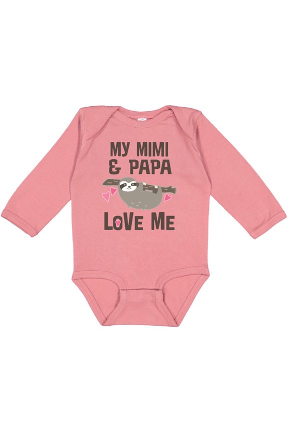 My Mimi and Papa Love Me Sloth Girls Long Sleeve Baby Bodysuit