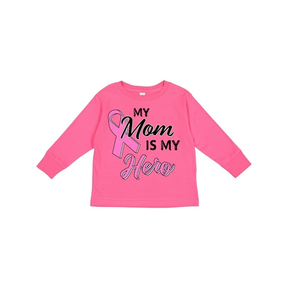 Inktastic My Mom is My Hero Breast Cancer Awareness Boys or Girls Long Sleeve Toddler T-Shirt