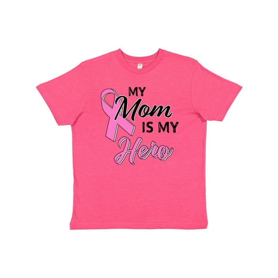 Inktastic My Mom is My Hero- Breast Cancer Awareness Youth T-Shirt