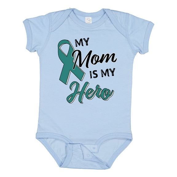 Inktastic My Mom is My Hero Ovarian Cancer Awareness Boys or Girls Baby Bodysuit