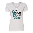 thumbnail image 1 of Inktastic My Mom is My Hero- Ovarian Cancer Awareness Women's V-Neck T-Shirt, 1 of 5