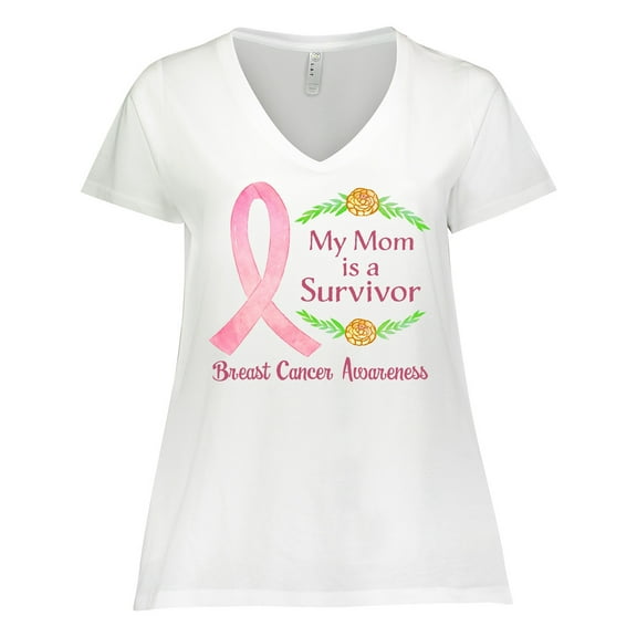Inktastic My Mom is a Survivor Breast Cancer Awareness Women's Plus Size V-Neck T-Shirt
