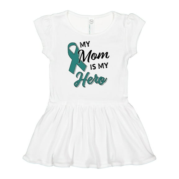 Inktastic My Mom is my Hero- Ovarian Cancer Awareness Girls Baby Dress