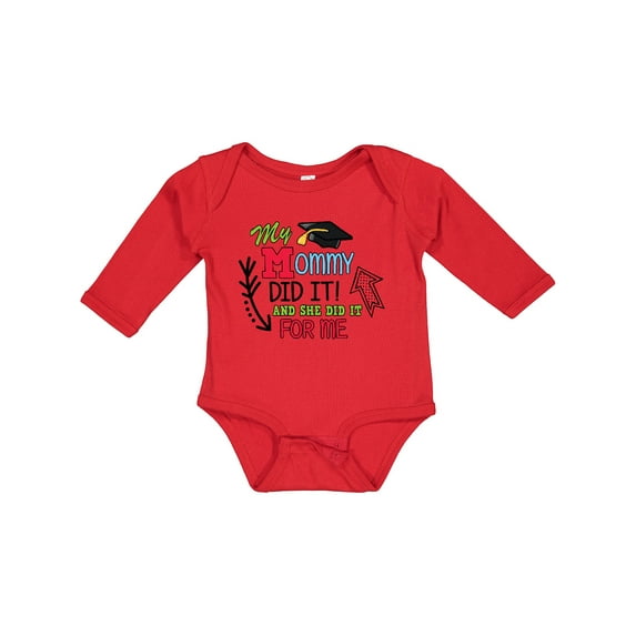 Inktastic My Mommy Did It and She Did It for Me with Graduation Cap Boys Long Sleeve Baby Bodysuit