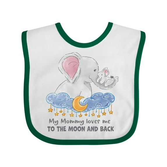 Inktastic My Mommy Loves Me to the Moon and Back Elephant Family Boys or Girls Baby Bib