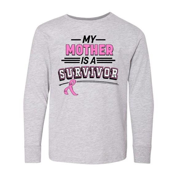 Inktastic My Mother is a Survivor Breast Cancer Awareness Long Sleeve Youth T-Shirt