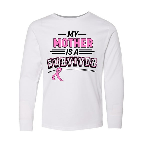 Inktastic My Mother is a Survivor Breast Cancer Awareness Long Sleeve Youth T-Shirt