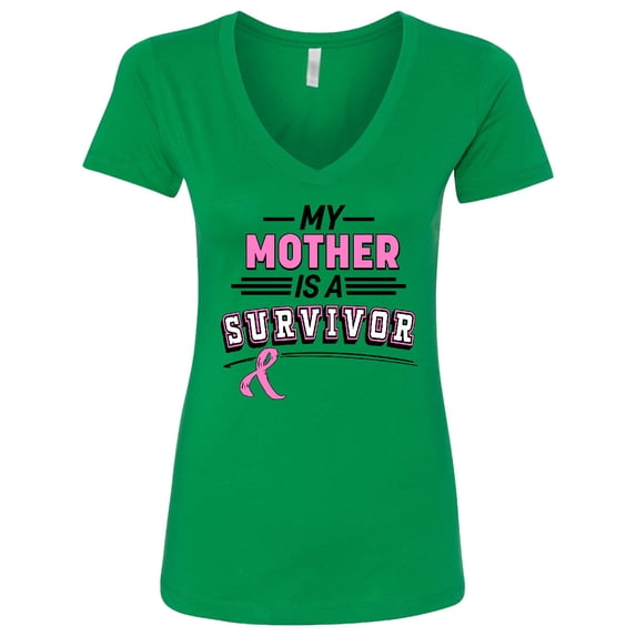 Inktastic My Mother is a Survivor Breast Cancer Awareness Women's V-Neck T-Shirt