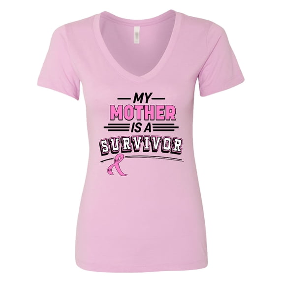 Inktastic My Mother is a Survivor Breast Cancer Awareness Women's V-Neck T-Shirt