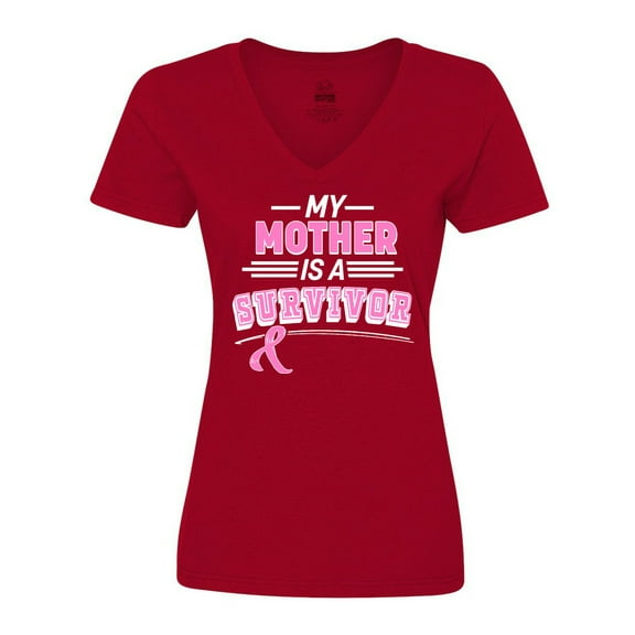 Inktastic My Mother is a Survivor Breast Cancer Awareness Women's V-Neck T-Shirt