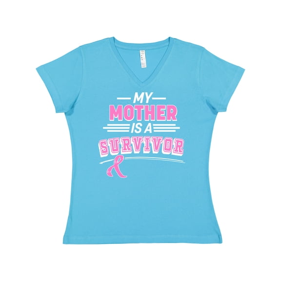 Inktastic My Mother is a Survivor Breast Cancer Awareness Women's V-Neck T-Shirt