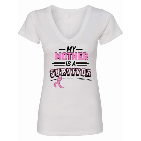 Inktastic My Mother is a Survivor Breast Cancer Awareness Women's V-Neck T-Shirt