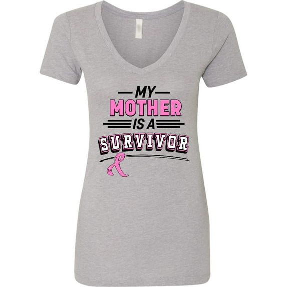 Inktastic My Mother is a Survivor Breast Cancer Awareness Women's V-Neck T-Shirt