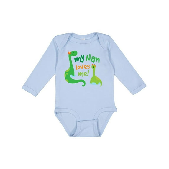 Inktastic My Nan Loves Me Grandson Dinosaur Boys Long Sleeve Baby Bodysuit
