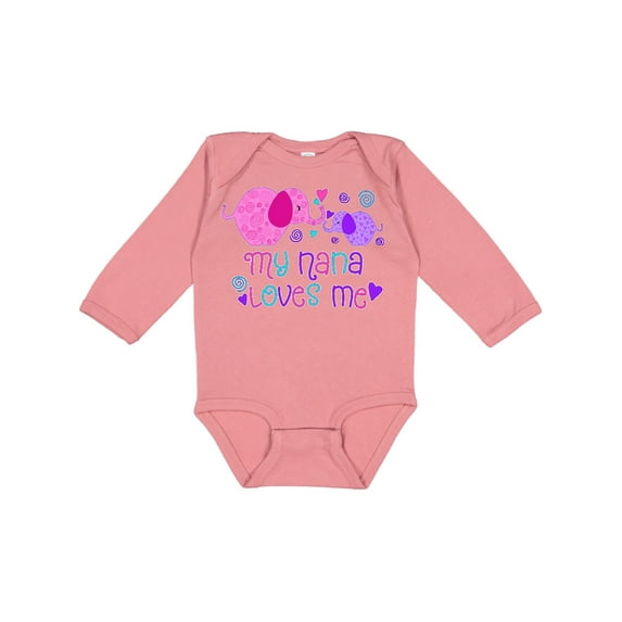 Inktastic My Nana Loves Me- Cute Elephants Boys or Girls Long Sleeve Baby Bodysuit