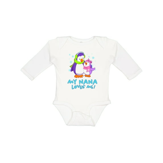 Inktastic My Nana Loves Me Cute Penguins Girls Long Sleeve Baby Bodysuit