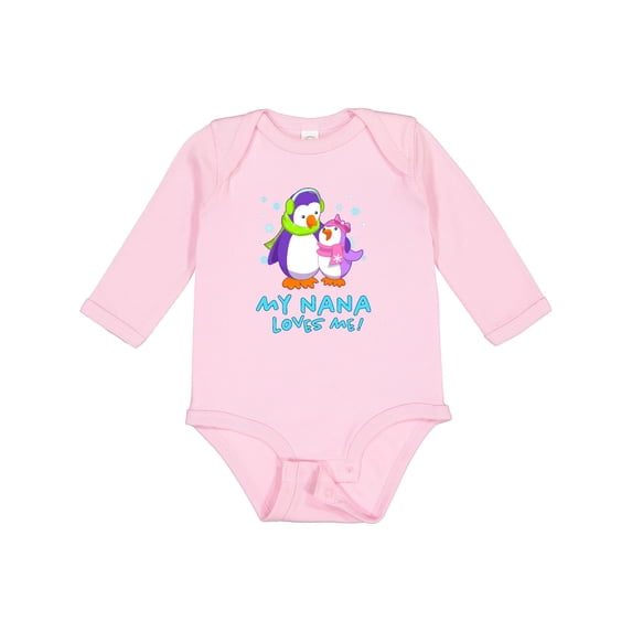 Inktastic My Nana Loves Me Cute Penguins Girls Long Sleeve Baby Bodysuit