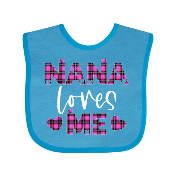 Inktastic My Nana Loves Me Hearts in Pink Plaid Boys or Girls Baby Bib