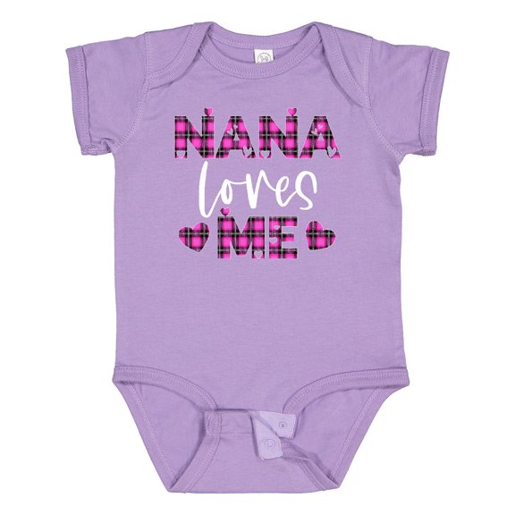 Inktastic My Nana Loves Me Hearts in Pink Plaid Boys or Girls Baby Bodysuit