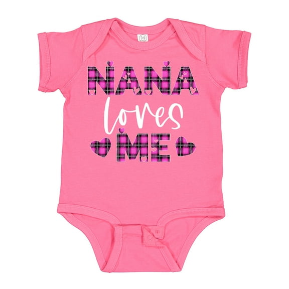 Inktastic My Nana Loves Me Hearts in Pink Plaid Boys or Girls Baby Bodysuit