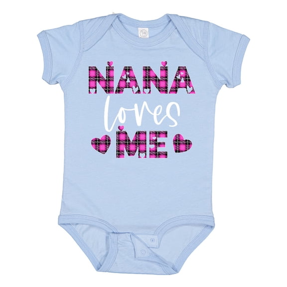 Inktastic My Nana Loves Me Hearts in Pink Plaid Boys or Girls Baby Bodysuit