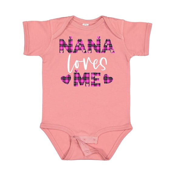 Inktastic My Nana Loves Me Hearts in Pink Plaid Boys or Girls Baby Bodysuit