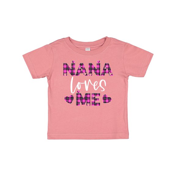 Inktastic My Nana Loves Me Hearts in Pink Plaid Boys or Girls Baby T-Shirt