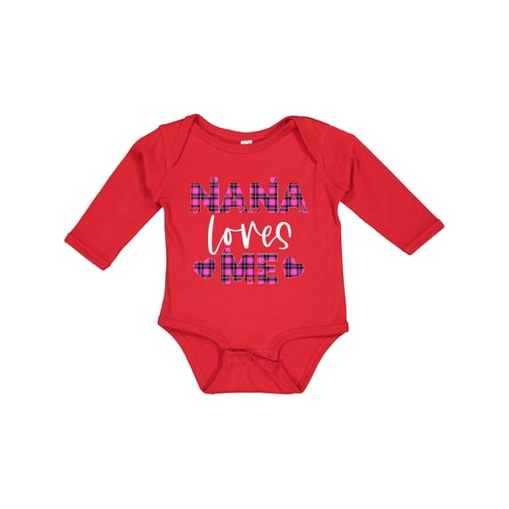 Inktastic My Nana Loves Me Hearts in Pink Plaid Boys or Girls Long Sleeve Baby Bodysuit