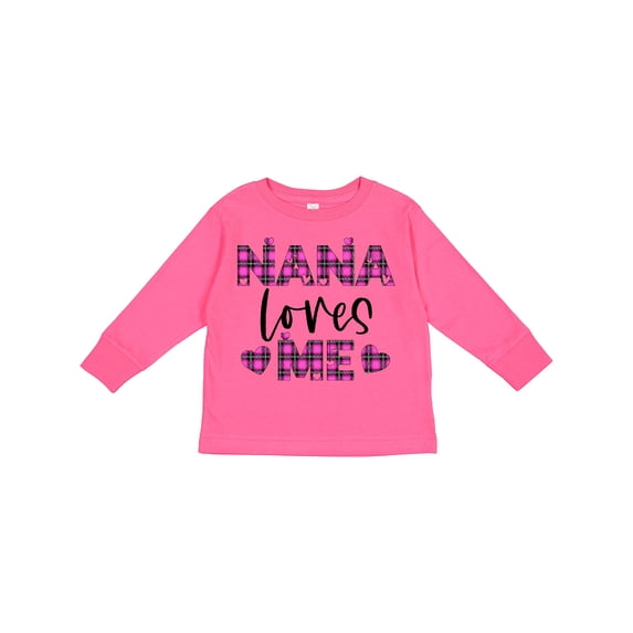 Inktastic My Nana Loves Me Hearts in Pink Plaid Boys or Girls Long Sleeve Toddler T-Shirt