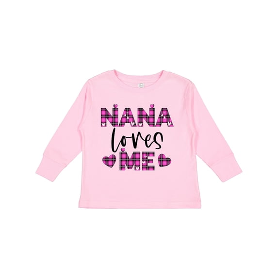 Inktastic My Nana Loves Me Hearts in Pink Plaid Boys or Girls Long Sleeve Toddler T-Shirt