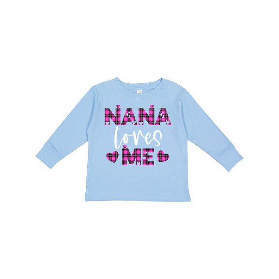 Inktastic My Nana Loves Me Hearts in Pink Plaid Boys or Girls Long Sleeve Toddler T-Shirt