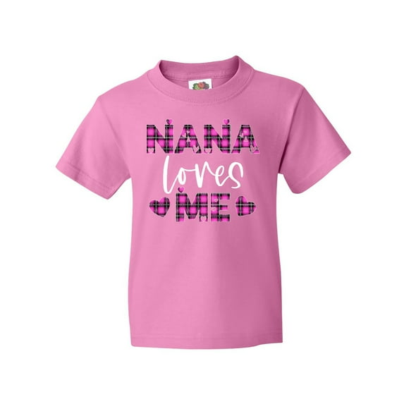 Inktastic My Nana Loves Me Hearts in Pink Plaid Youth T-Shirt