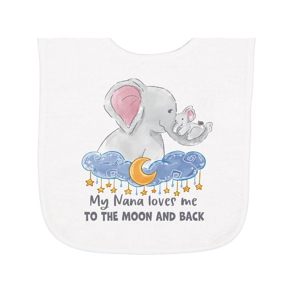 Inktastic My Nana Loves Me to the Moon and Back Elephant Family Baby Terry Cloth Bib