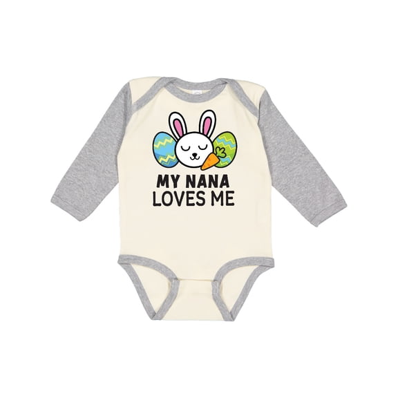 Inktastic My Nana Loves Me with Bunny and Easter Eggs Boys or Girls Long Sleeve Baby Bodysuit