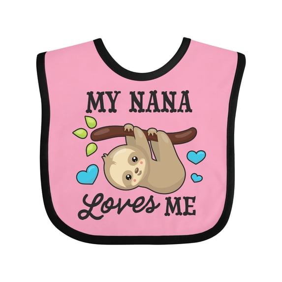 Inktastic My Nana Loves Me with Sloth and Hearts Boys or Girls Baby Bib
