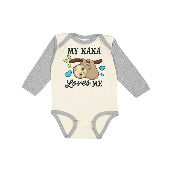 Inktastic My Nana Loves Me with Sloth and Hearts Boys or Girls Long Sleeve Baby Bodysuit