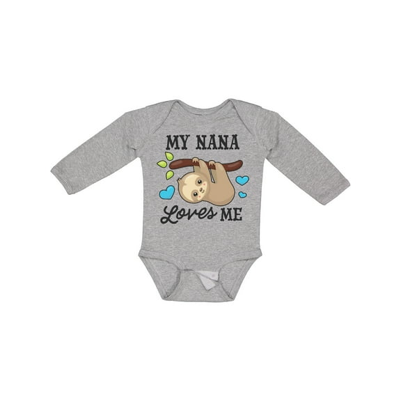 Inktastic My Nana Loves Me with Sloth and Hearts Boys or Girls Long Sleeve Baby Bodysuit