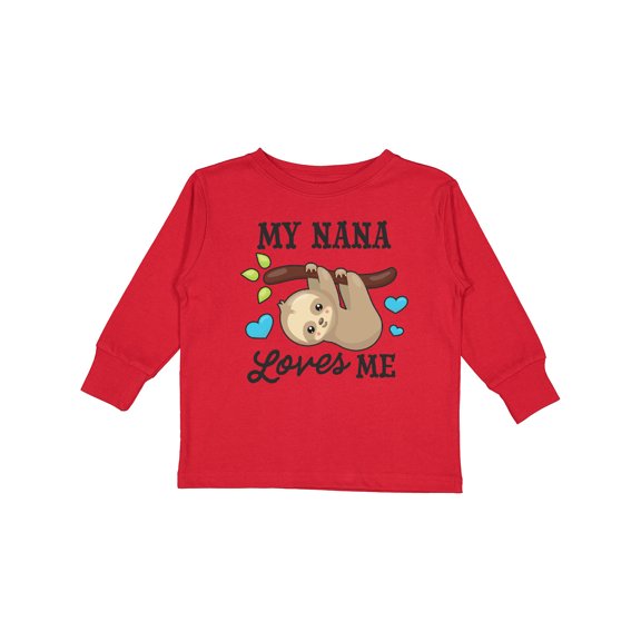 Inktastic My Nana Loves Me with Sloth and Hearts Boys or Girls Long Sleeve Toddler T-Shirt