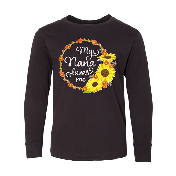 Inktastic My Nana Loves Me with Sunflower Wreath Long Sleeve Youth T-Shirt