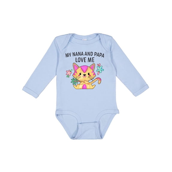 Inktastic My Nana and Papa Love Me with Cute Kitten and Flowers Boys or Girls Long Sleeve Baby Bodysuit