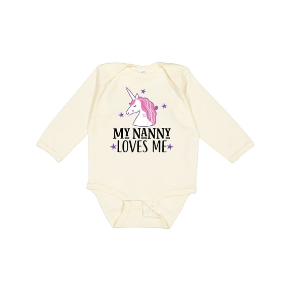 Inktastic My Nanny Loves Me Unicorn Girls Long Sleeve Baby Bodysuit